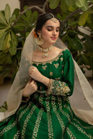 Pakistani Emerald Resham Zardozi Raw Silk Kalidar (3-Piece) - Image 3