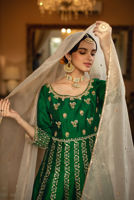 Pakistani Emerald Resham Zardozi Raw Silk Kalidar (3-Piece) - Image 6