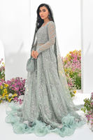 Sage Green Embellished Net Silk Kalidar Gown (2-Piece) - Image 2