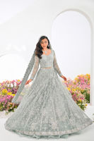 Sage Green Embellished Net Silk Kalidar Gown (2-Piece) - Image 5