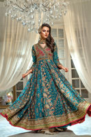 Pakistani Emerald Zardozi Pure Silk Net Kalidar (3-Piece) - Image 3