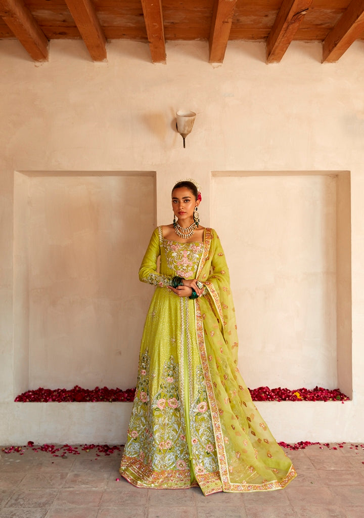 Pakistani Kiwi Green Zardozi Silk Kalidar (2-Piece) - Image 1