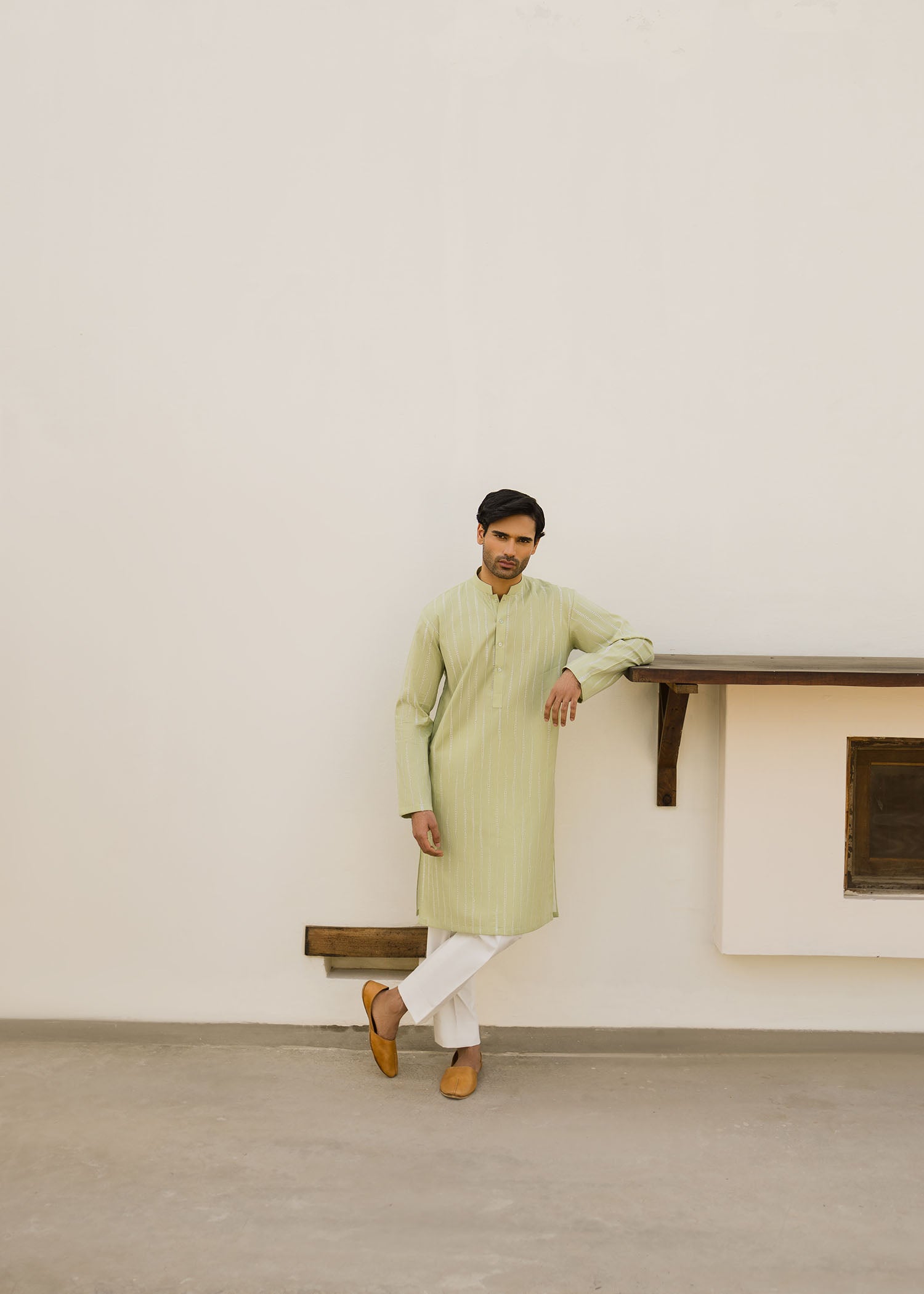 Tea Green Embroidered Cambric Cotton Kurta (2-Piece) - Image 5