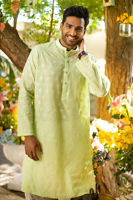 Mint Green Chikan Embroidered Cotton Kurta (2-Piece) - Image 3