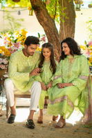 Mint Green Chikan Embroidered Cotton Kurta (2-Piece) - Image 4