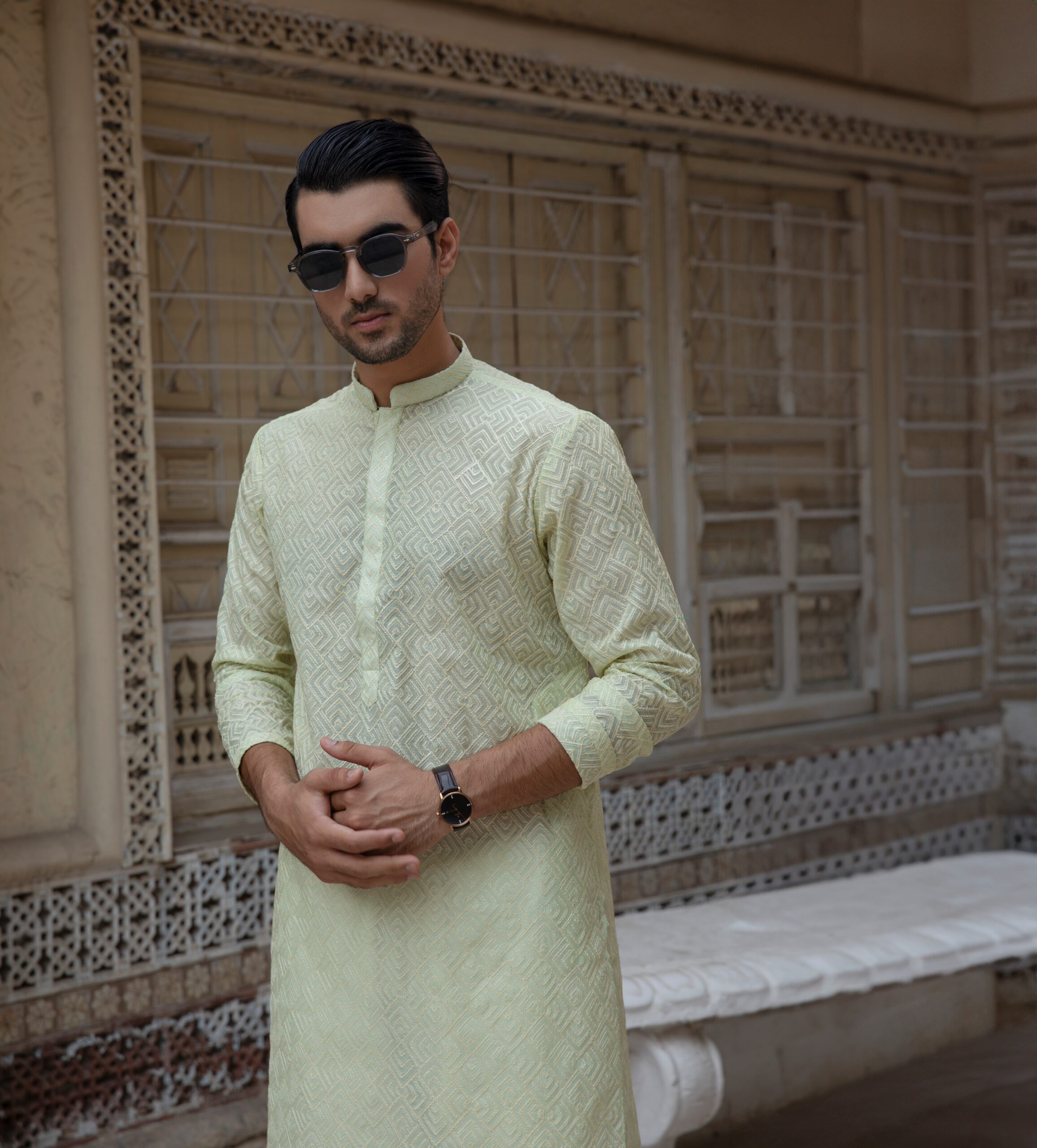 Mint Green Chikankari Embroidered Cotton-Silk Kurta (2-Piece) - Image 2