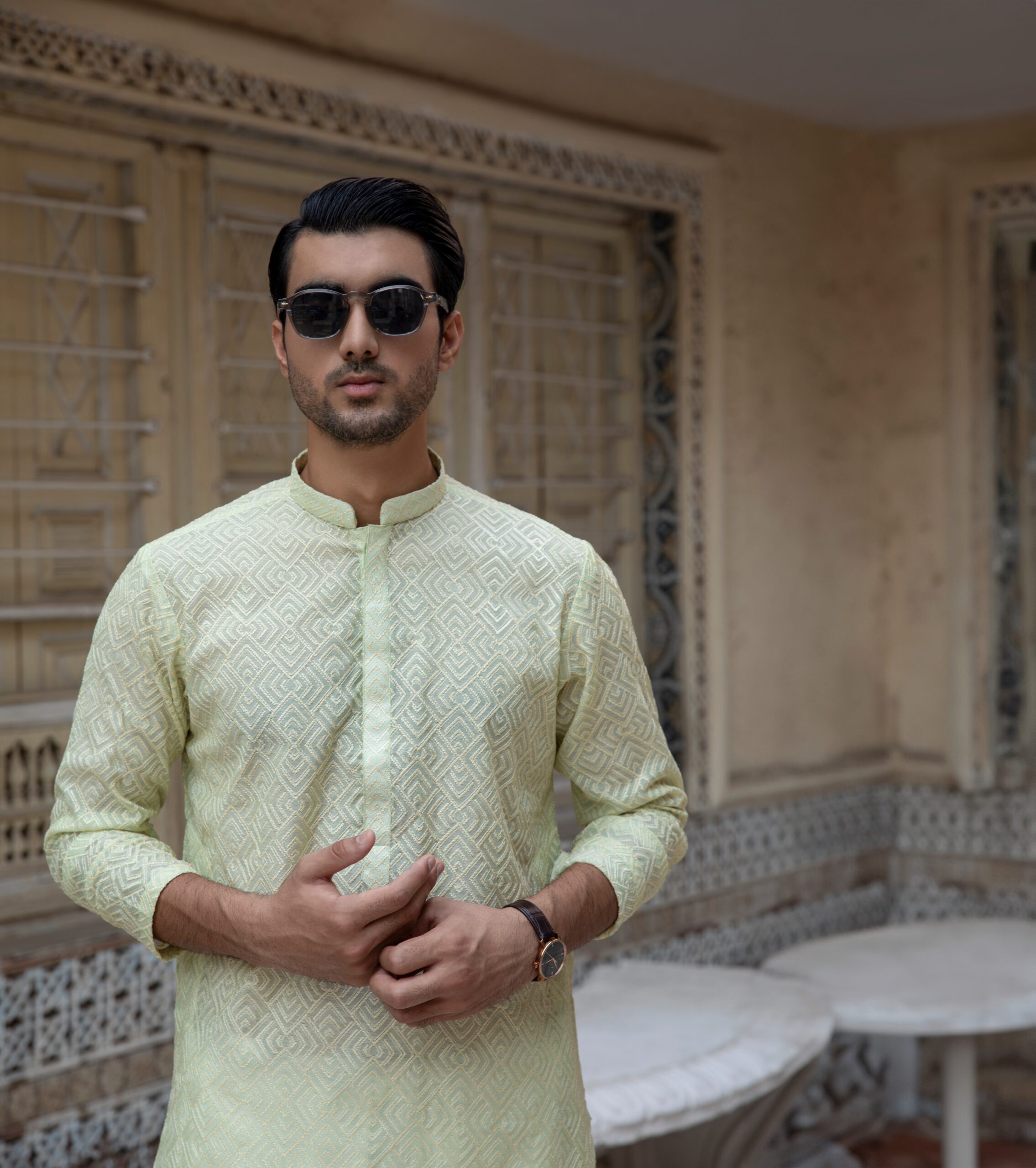 Mint Green Chikankari Embroidered Cotton-Silk Kurta (2-Piece) - Image 3
