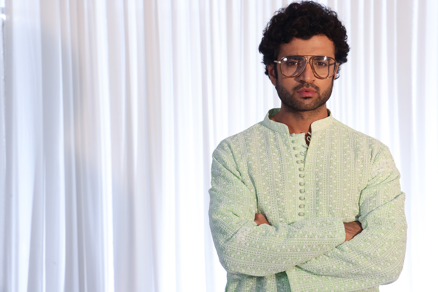 Glacial Green Embroidered Cotton-Silk Kurta (1-Pc) - Image 2