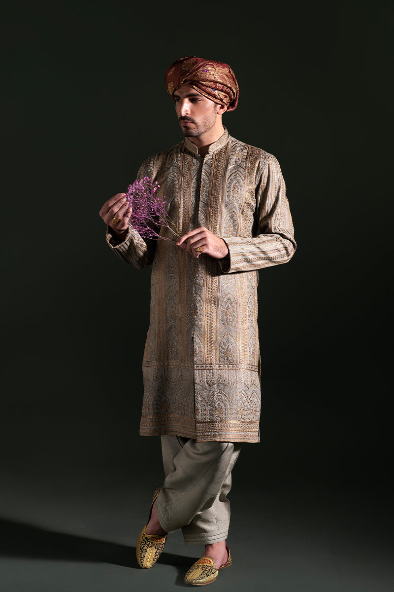 Sage Green Embroidered Handloom Kurta Pajama (2-Piece) - Image 1