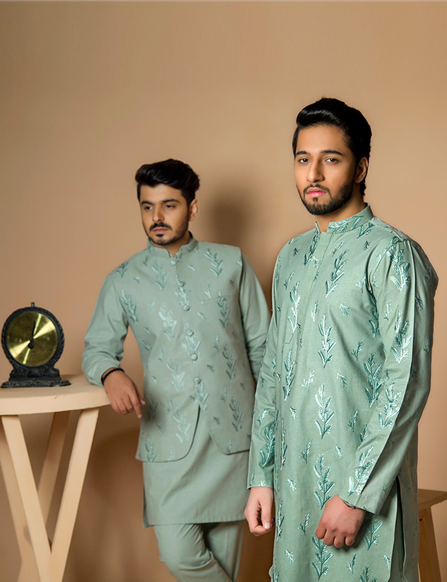 Light Green Embroidered Karandi Kurta Set (2-Piece) - Image 6