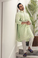 Mint Green Resham Embroidered Ox Silk Kurta (2-Piece) - Image 3