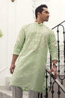 Mint Green Resham Embroidered Ox Silk Kurta (2-Piece) - Image 4