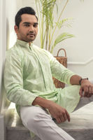 Mint Green Resham Embroidered Ox Silk Kurta (2-Piece) - Image 6