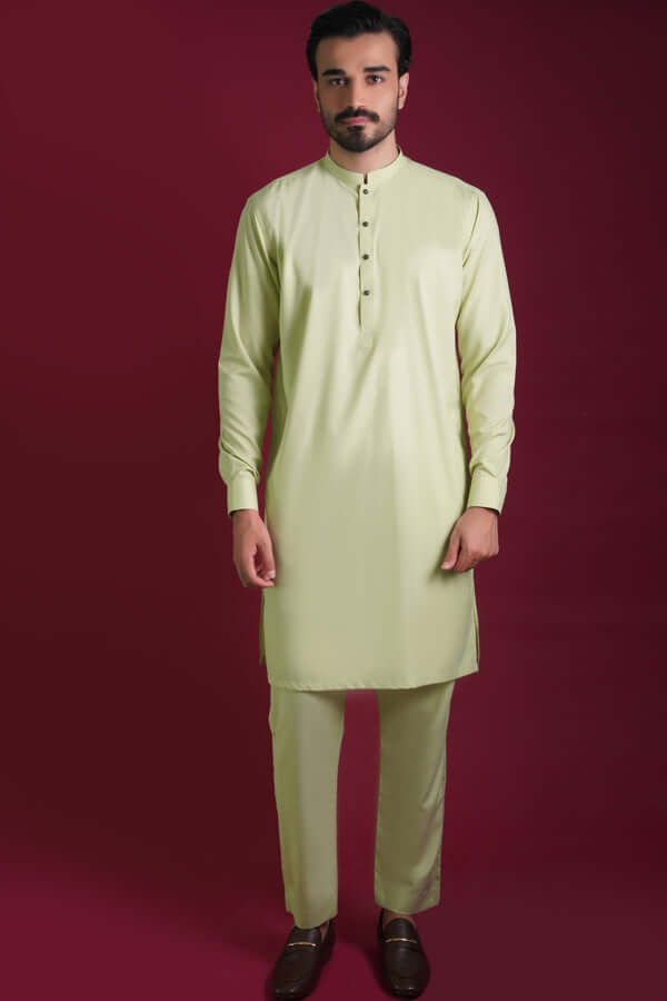 Pale Pistachio Cotton-Silk Kurta Pajama (2-Piece) - Image 1
