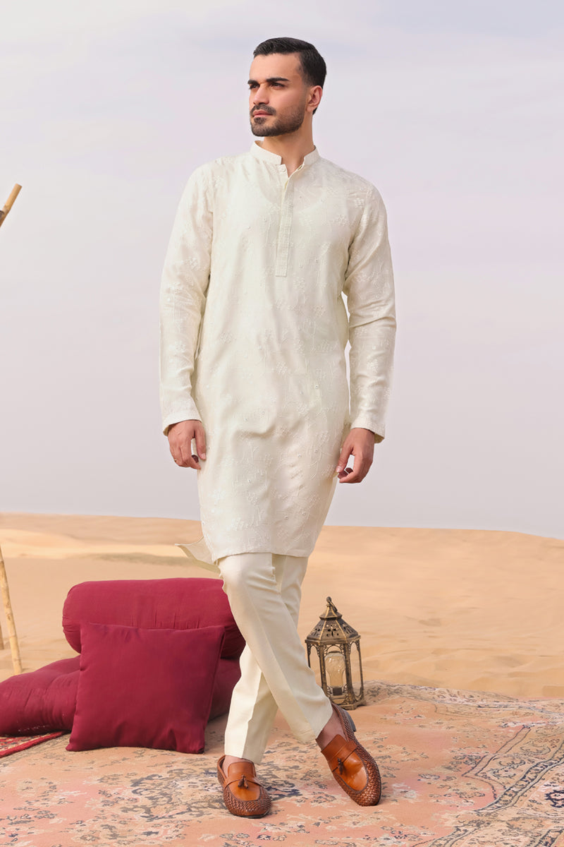 Honeydew Embroidered Raw Silk Kurta Set (2-Piece) - Image 2