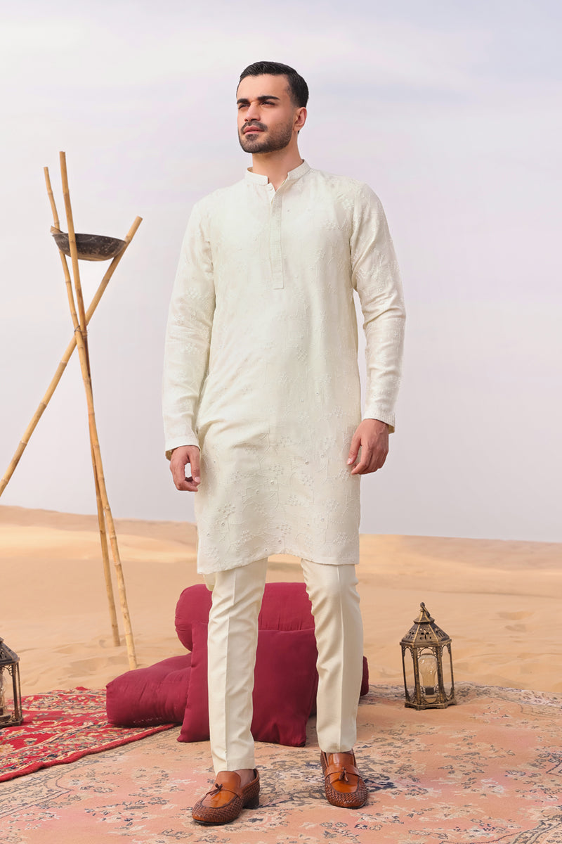 Honeydew Embroidered Raw Silk Kurta Set (2-Piece) - Image 4