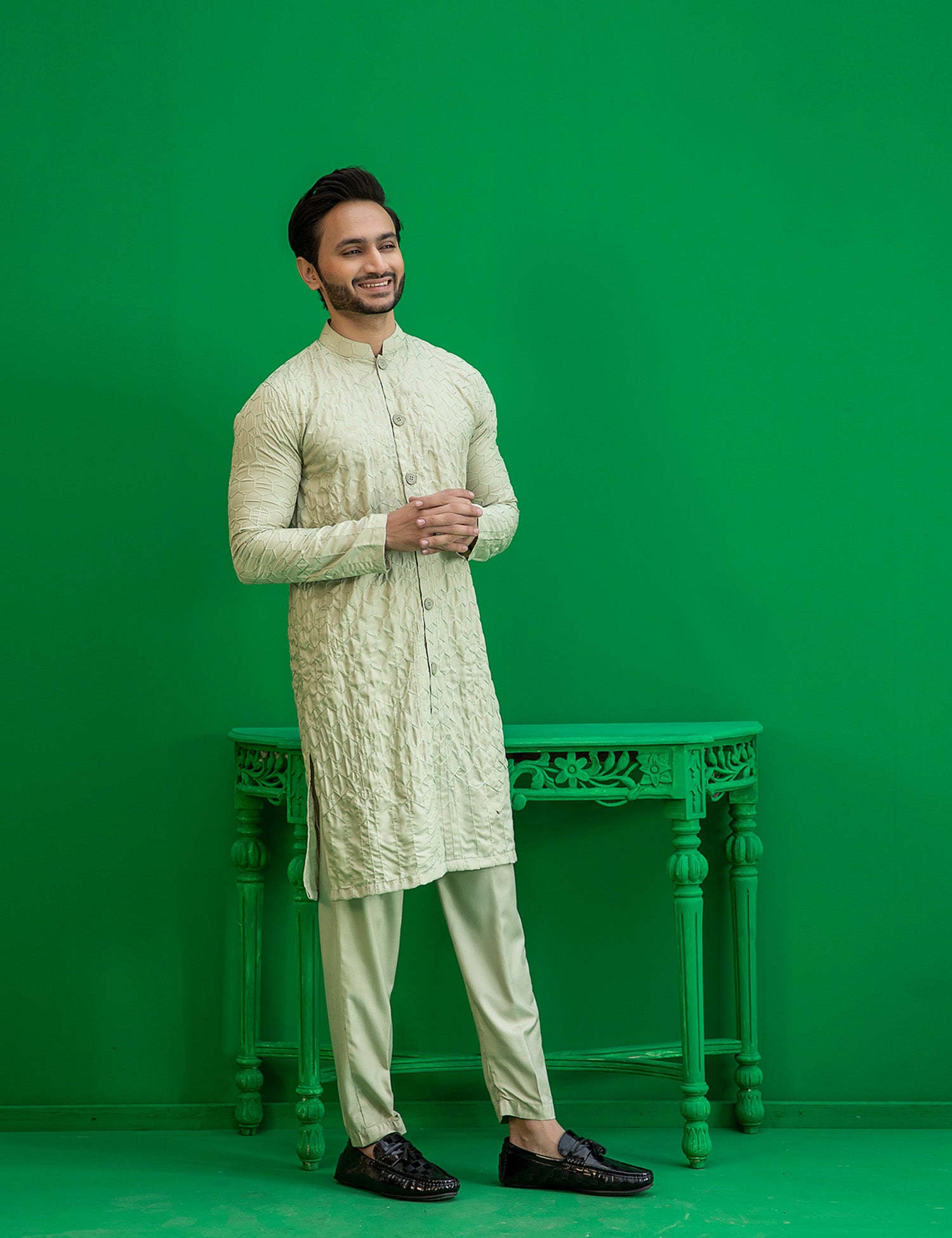 Pista Green Embroidered Washing Wear Kurta (2-Piece) - Image 1