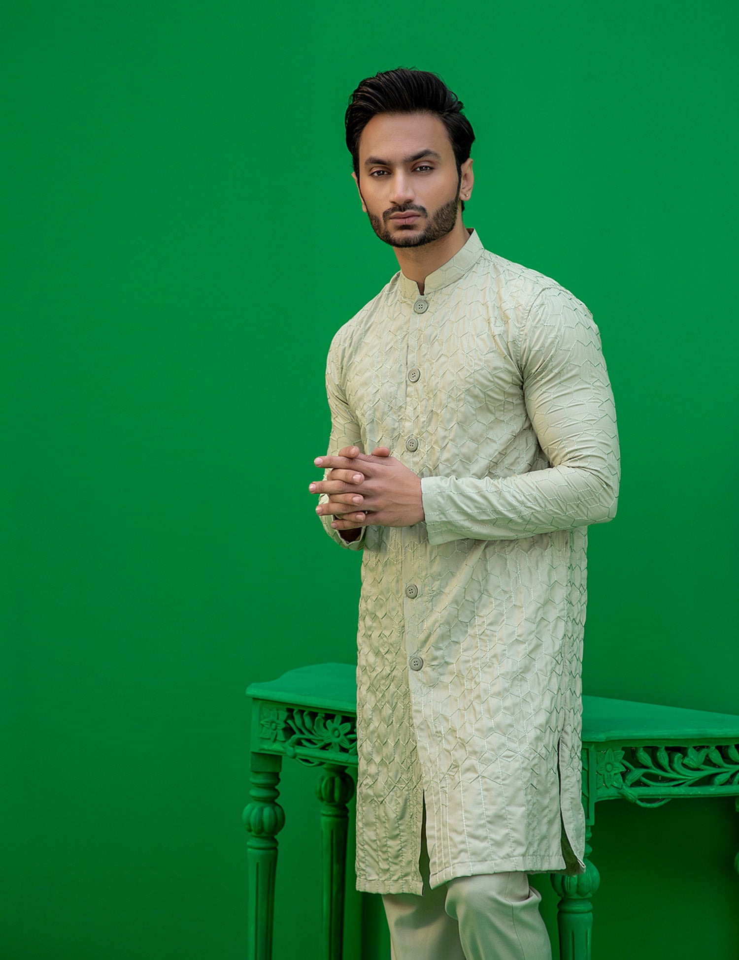 Pista Green Embroidered Washing Wear Kurta (2-Piece) - Image 7