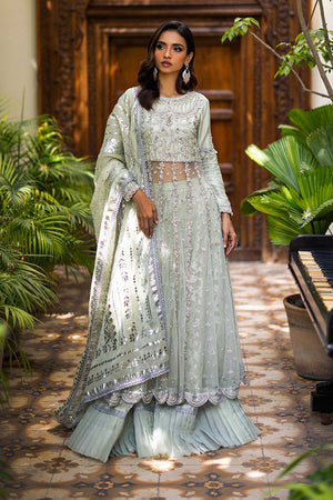 Mint Green Embroidered Banarsi Silk Lehenga (3-Piece) - Image 1