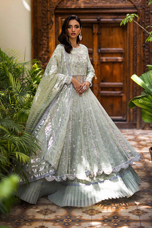 Mint Green Embroidered Banarsi Silk Lehenga (3-Piece) - Image 3