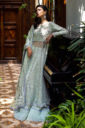 Mint Green Embroidered Banarsi Silk Lehenga (3-Piece) - Image 4