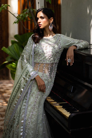 Mint Green Embroidered Banarsi Silk Lehenga (3-Piece) - Image 5