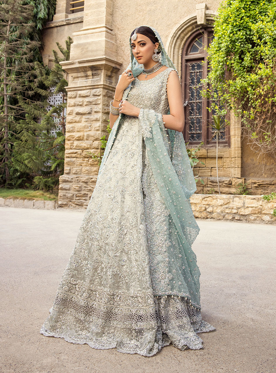Mint Embellished Brocade Bridal Lehenga (3-Piece) - Image 10