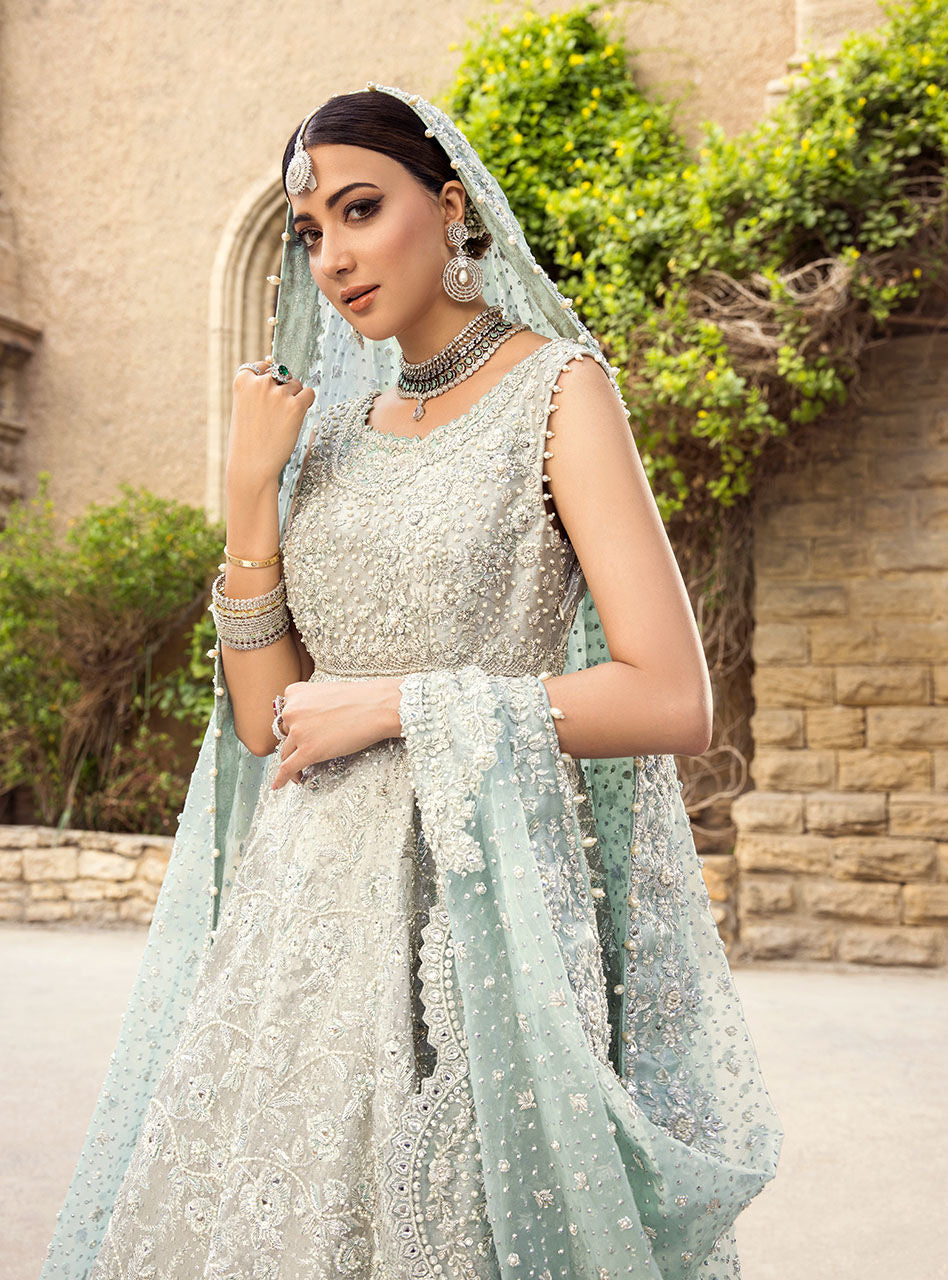 Mint Embellished Brocade Bridal Lehenga (3-Piece) - Image 2