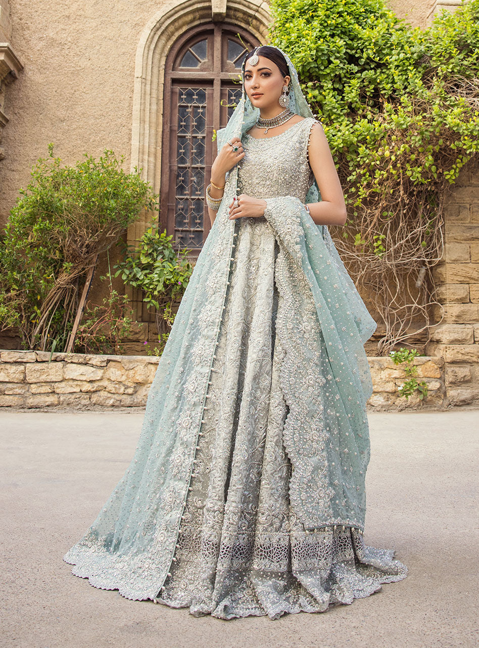 Mint Embellished Brocade Bridal Lehenga (3-Piece) - Image 5