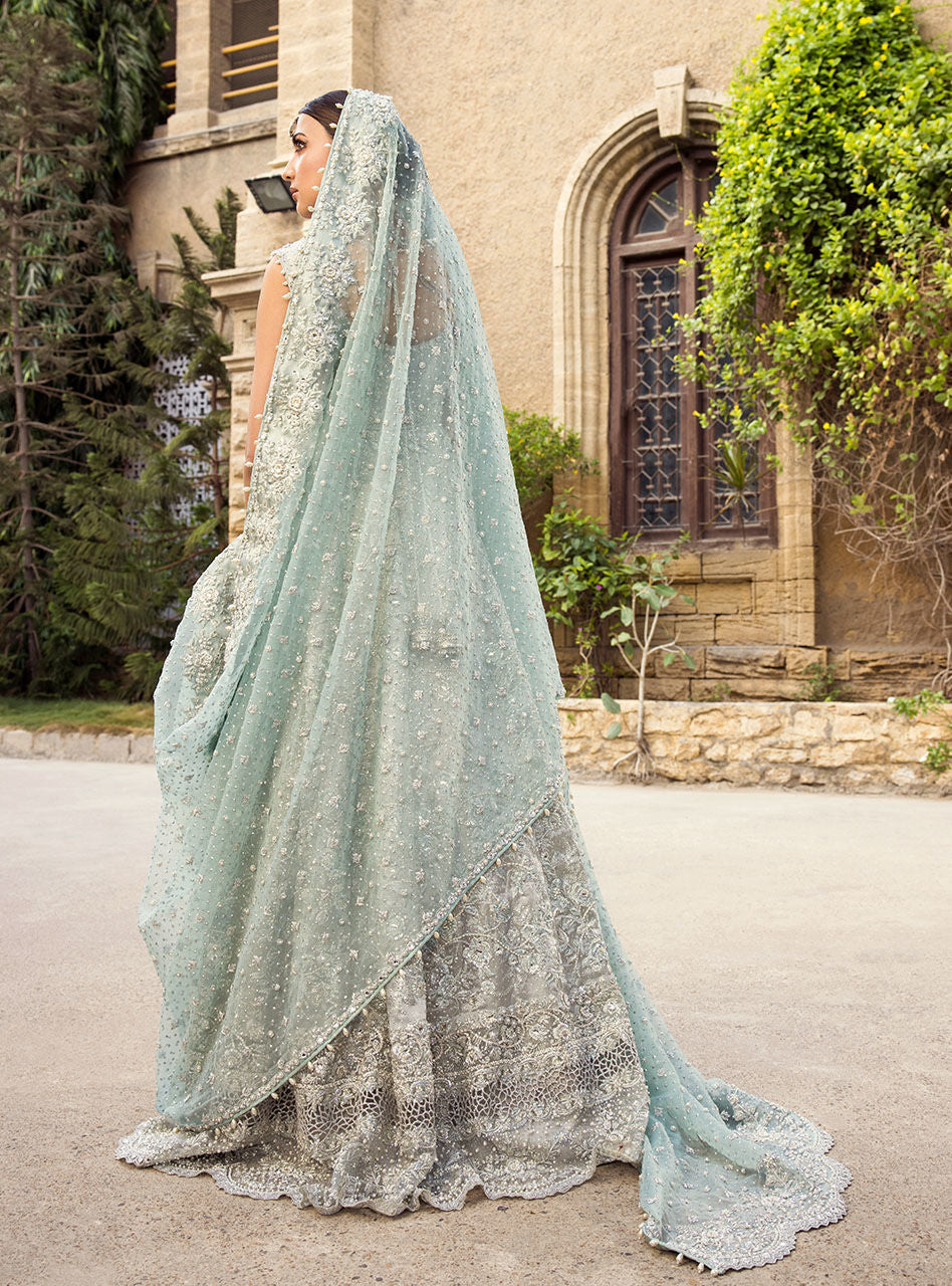 Mint Embellished Brocade Bridal Lehenga (3-Piece) - Image 6