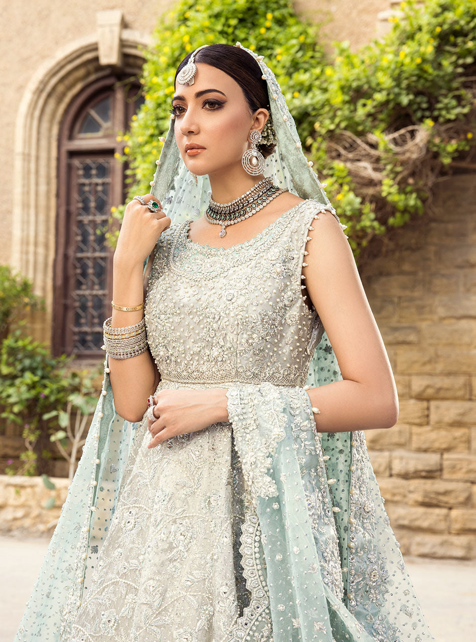 Mint Embellished Brocade Bridal Lehenga (3-Piece) - Image 9