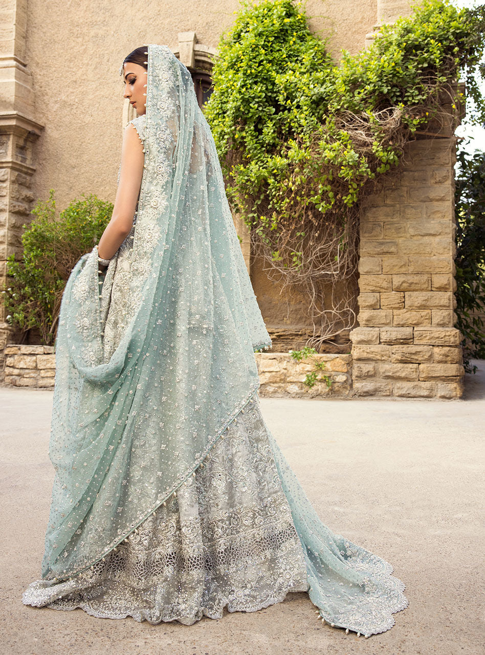 Mint Embellished Brocade Bridal Lehenga (3-Piece) - Image 10