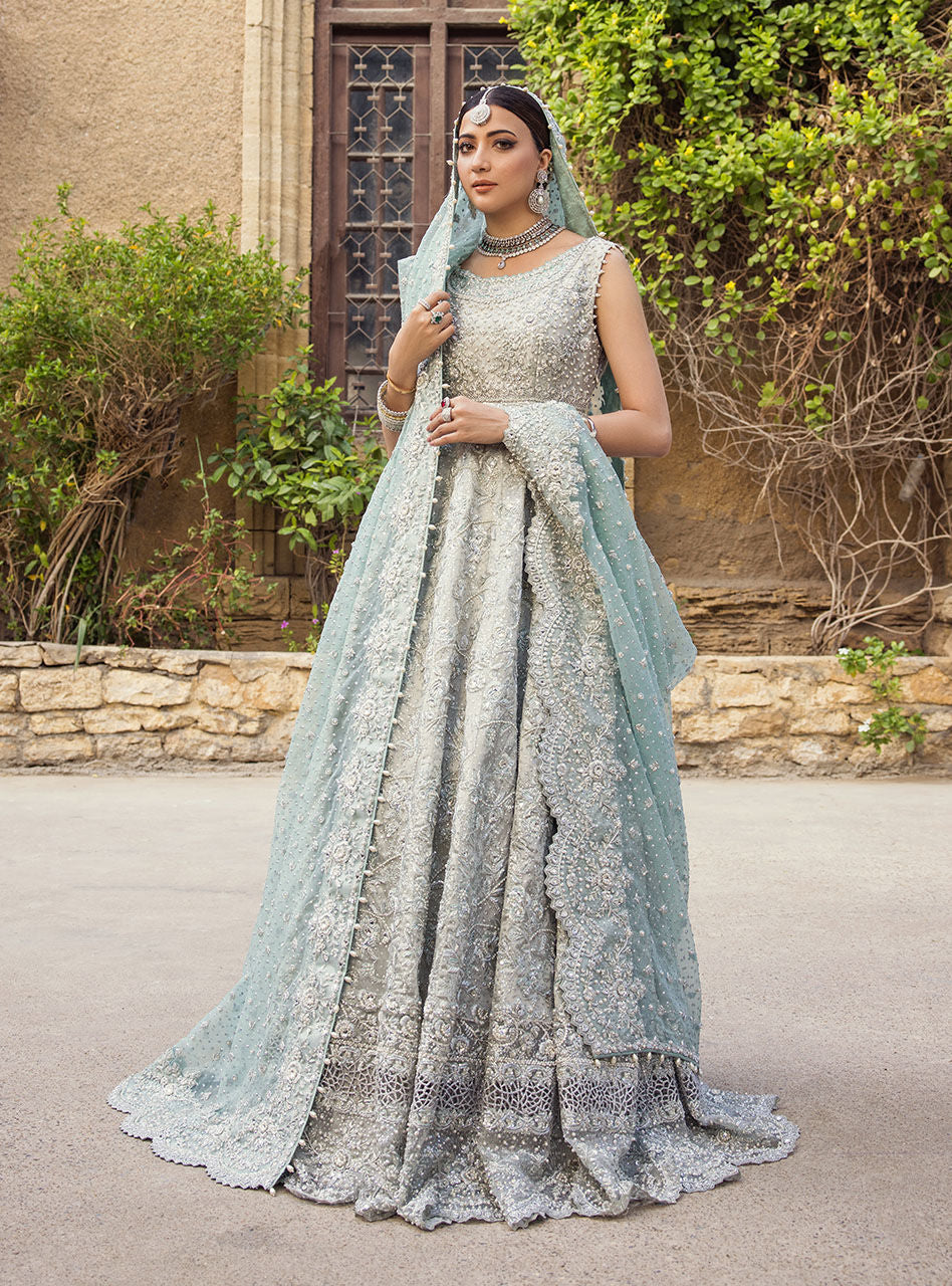 Mint Embellished Brocade Bridal Lehenga (3-Piece) - Image 11