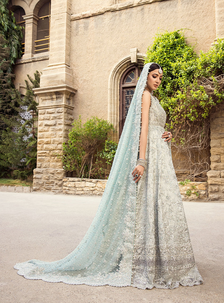 Mint Embellished Brocade Bridal Lehenga (3-Piece) - Image 8