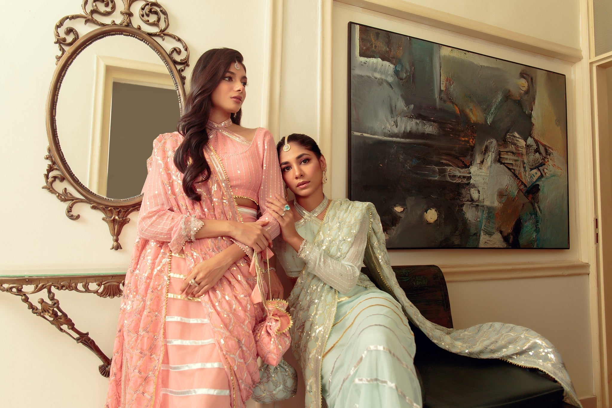 Mint Gota Sequin Chiffon & Net Lehenga Choli (3-Piece) - Image 5