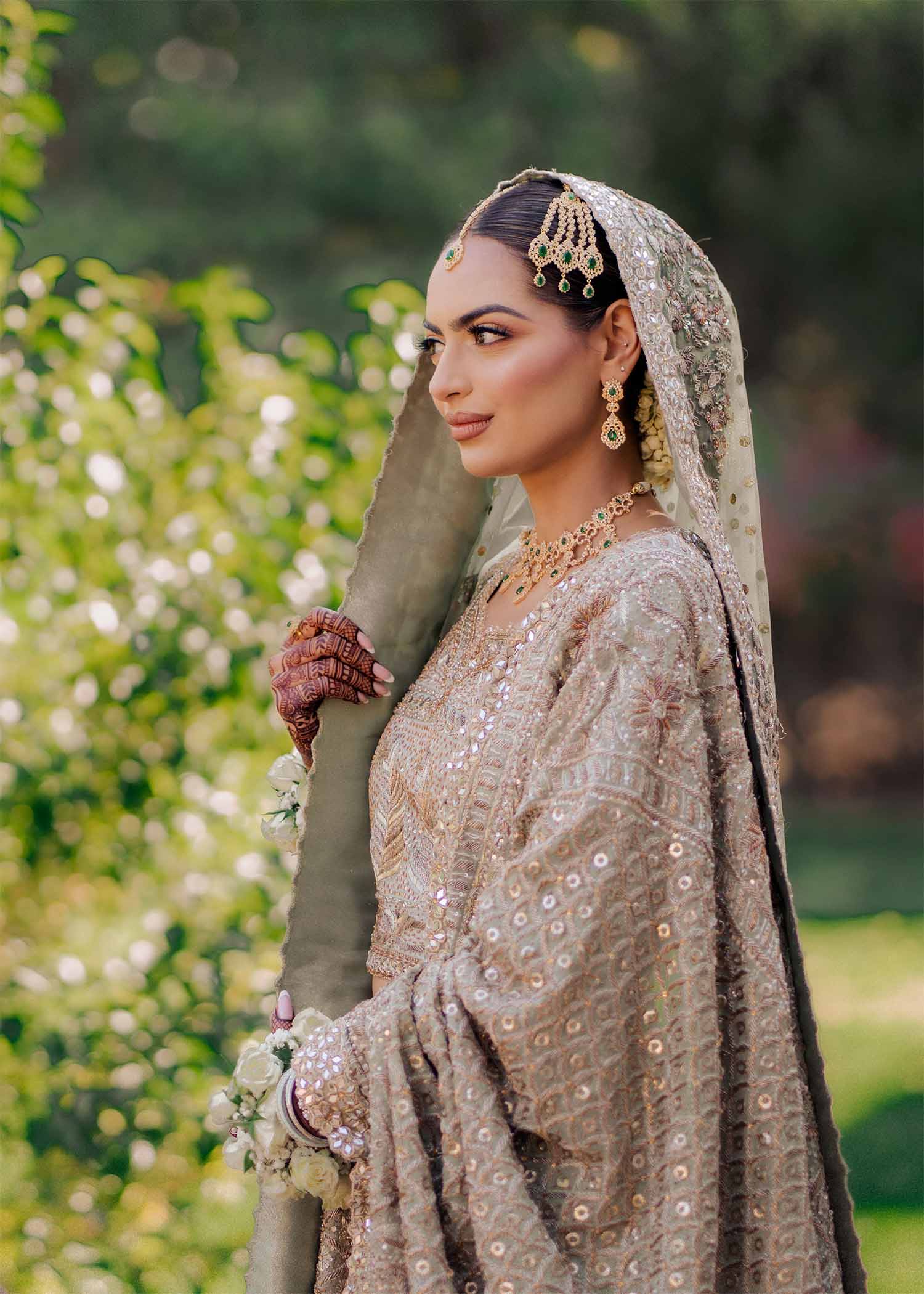 Pakistani Mint Green Chikan Kari Bridal Lehenga (3-Piece) - Image 3