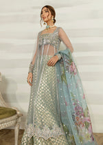 Mint Green Embroidered Net Gown with Foil Lehenga (3-Piece) - Image 3