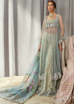 Mint Green Embroidered Net Gown with Foil Lehenga (3-Piece) - Image 5