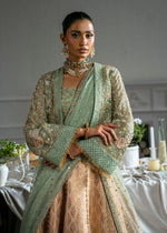 Mint Green Embroidered Net Jacket with Jamawar Lehenga (4-Piece) - Image 3