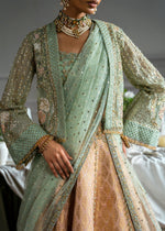 Mint Green Embroidered Net Jacket with Jamawar Lehenga (4-Piece) - Image 4