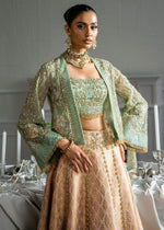 Mint Green Embroidered Net Jacket with Jamawar Lehenga (4-Piece) - Image 6