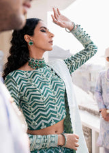 Sea Green Embroidered Korean Raw Silk Lehenga (3-Piece) - Image 2