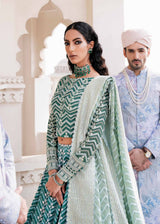 Sea Green Embroidered Korean Raw Silk Lehenga (3-Piece) - Image 3