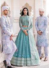 Sea Green Embroidered Korean Raw Silk Lehenga (3-Piece) - Image 7
