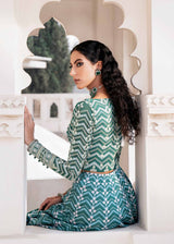 Sea Green Embroidered Korean Raw Silk Lehenga (3-Piece) - Image 8