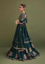 Dark Green Embellished Korean Rawsilk Lehenga Choli (3-Piece) - Image 5
