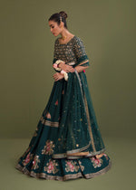 Dark Green Embellished Korean Rawsilk Lehenga Choli (3-Piece) - Image 6