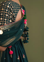 Dark Green Embellished Korean Rawsilk Lehenga Choli (3-Piece) - Image 7