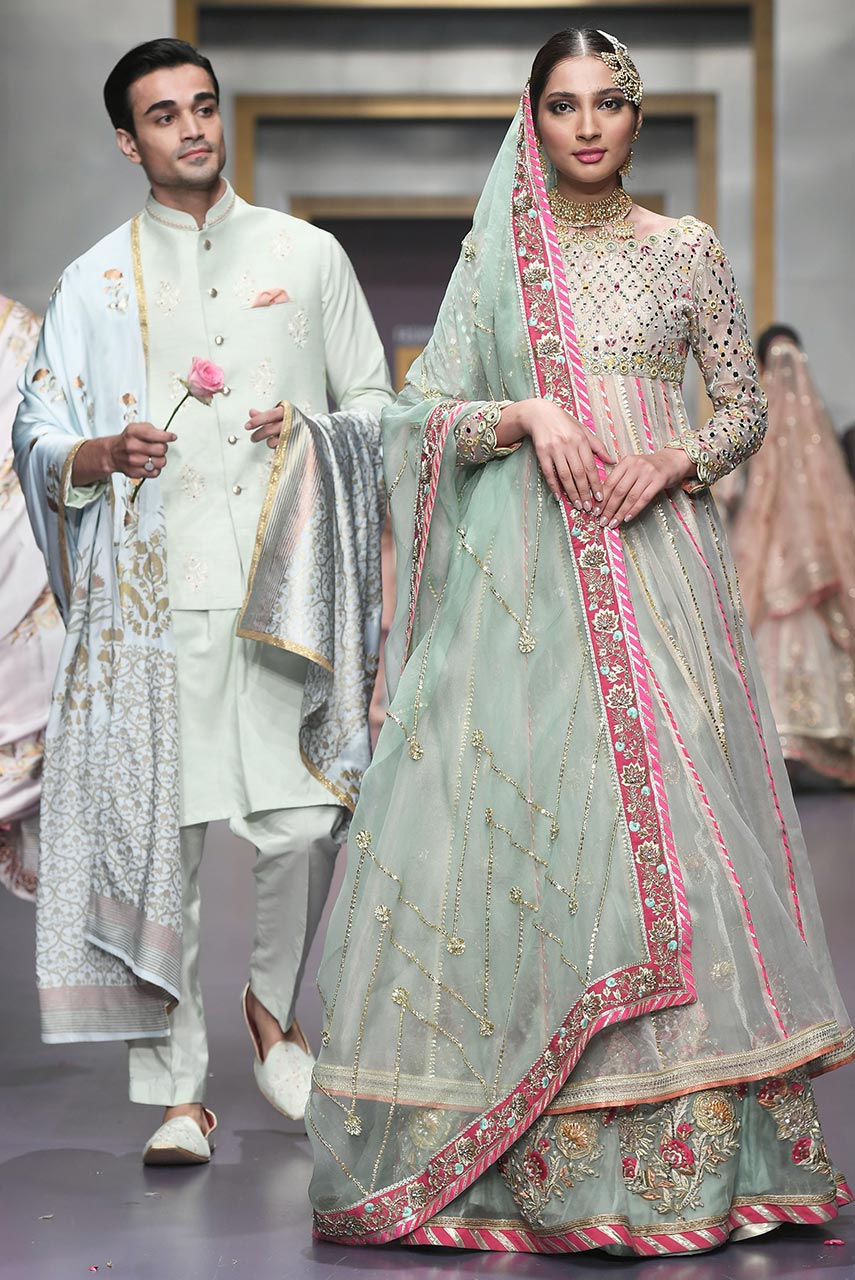 Mint Embroidered Maisori Anarkali Lehenga (3-Piece) - Image 1