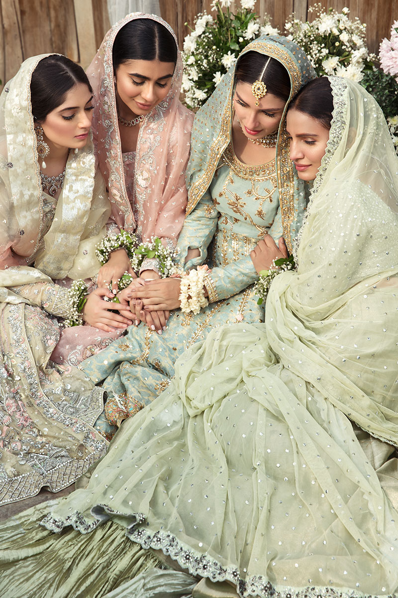 Eau-De-Nil Swarovski Embellished Metallic Lehenga (3-Piece) - Image 4